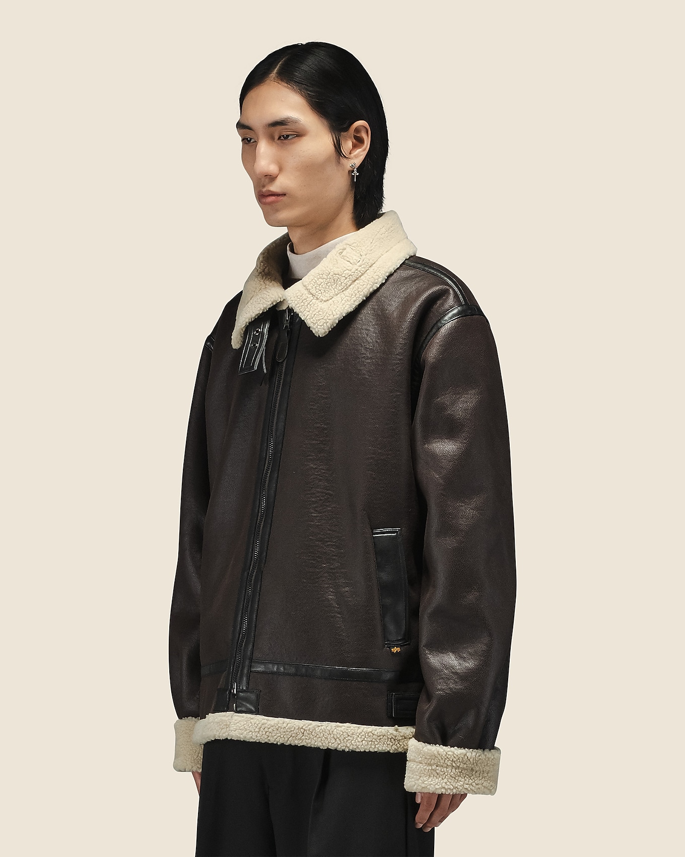 Men's Alpha Industries® B-3 Shearling-lined Leather Bomber Jacket