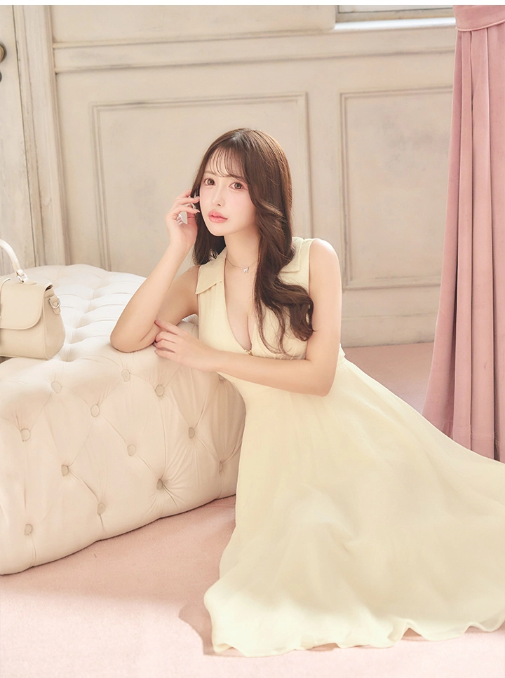 sifeel/シフィール】Vネックフロントジップシフォンワンピースドレス