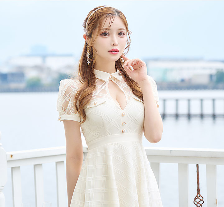 新色登場！チェックシアーフレアミニワンピース/キャバドレス【S-L