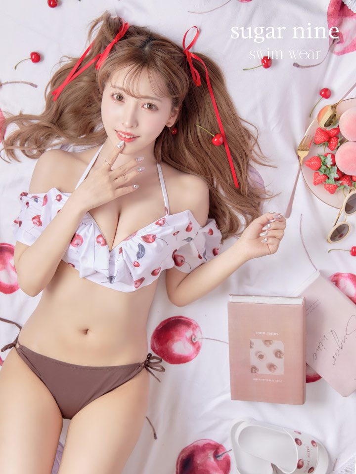 即日発送】【ビキニ】【水着】フリルショルダーさくらんぼビキニ[FB01