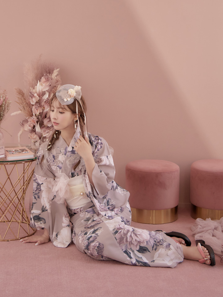 即日発送】【オリジナル浴衣】大人スウィートフラワー牡丹柄浴衣【浴衣