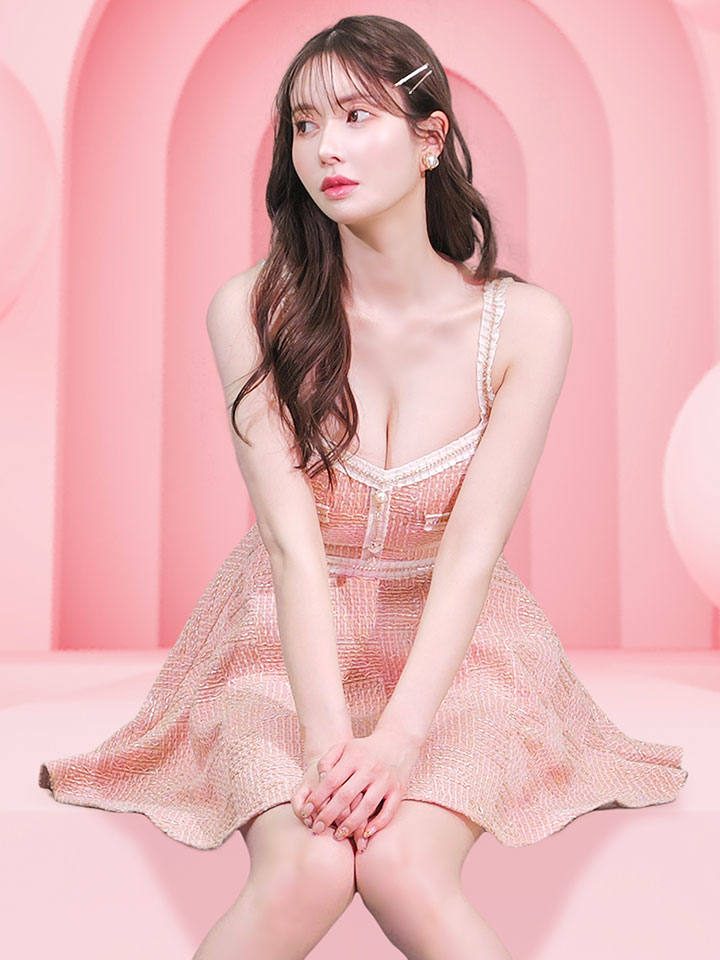 JENNNY】フレアキャミソールドレス/ツイード/レース/谷間見せ/背中見せ