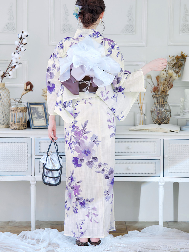 即日発送】白地xパープルグラデーション浴衣【浴衣3点セット 浴衣/帯