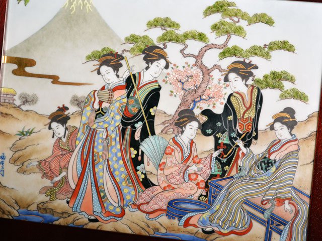 献上手古伊万里焼】陶額 染錦本金元禄美人図