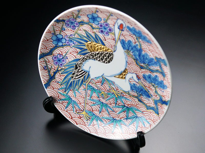 有田焼】飾り絵皿 染錦金彩・白金彩松竹梅鶴図 - JTOPIA