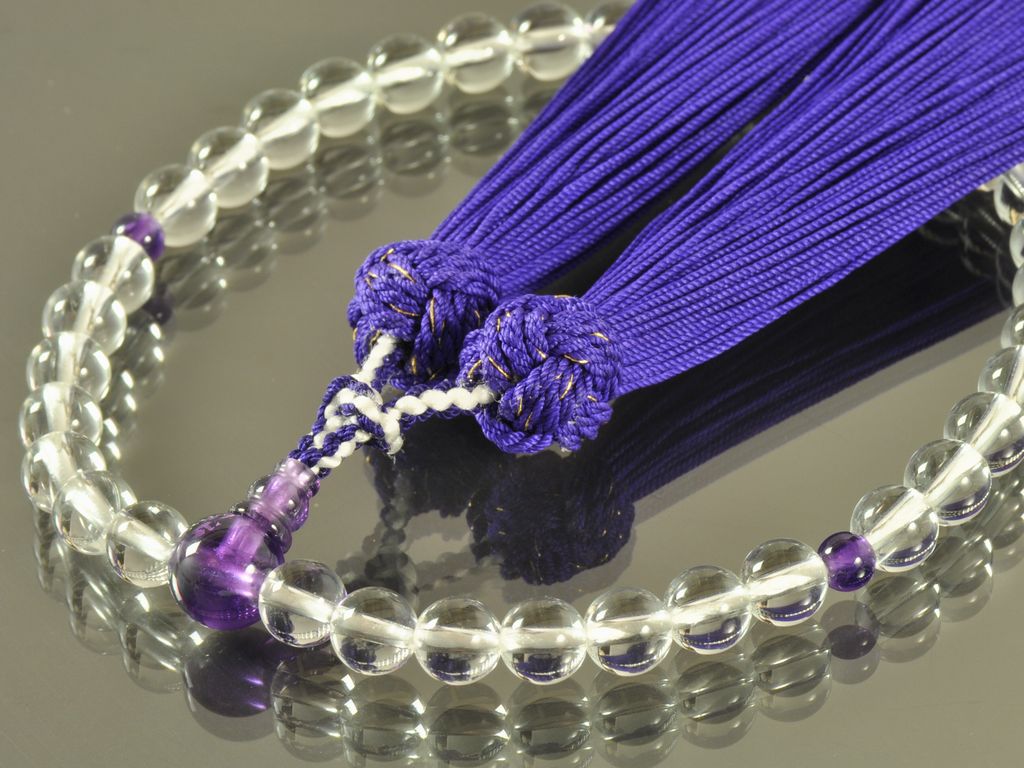 本水晶（7mm） 紫水晶 蓮華切り房（紫色） 女性用略式数珠 ｜ 数珠