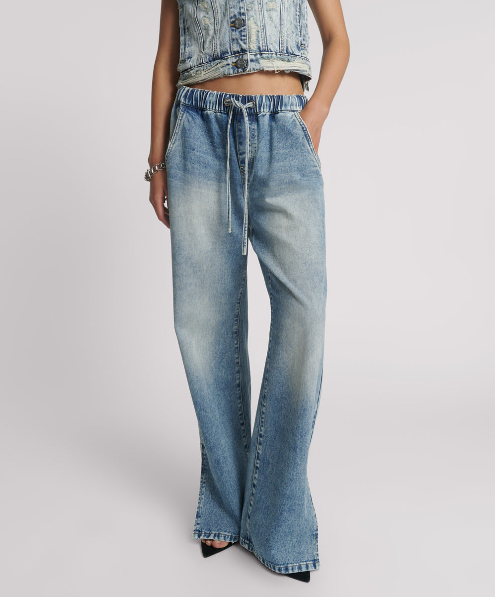 Roadhouse Wide Leg Drawstring Denim Jeans - Sunset Blue | One