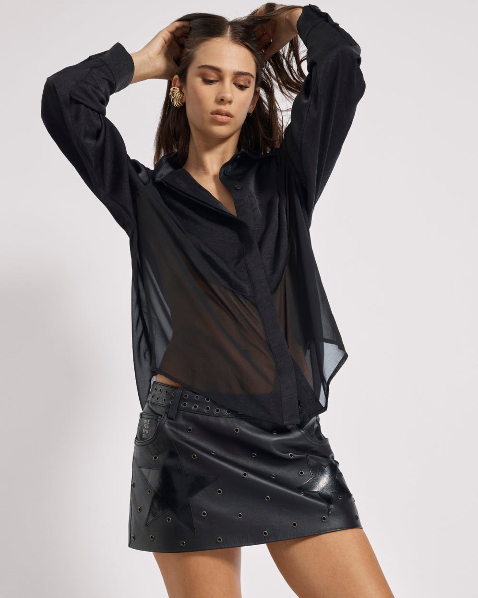 Sheer Panel Tuxedo Shirt - Black | One Teaspoon USA