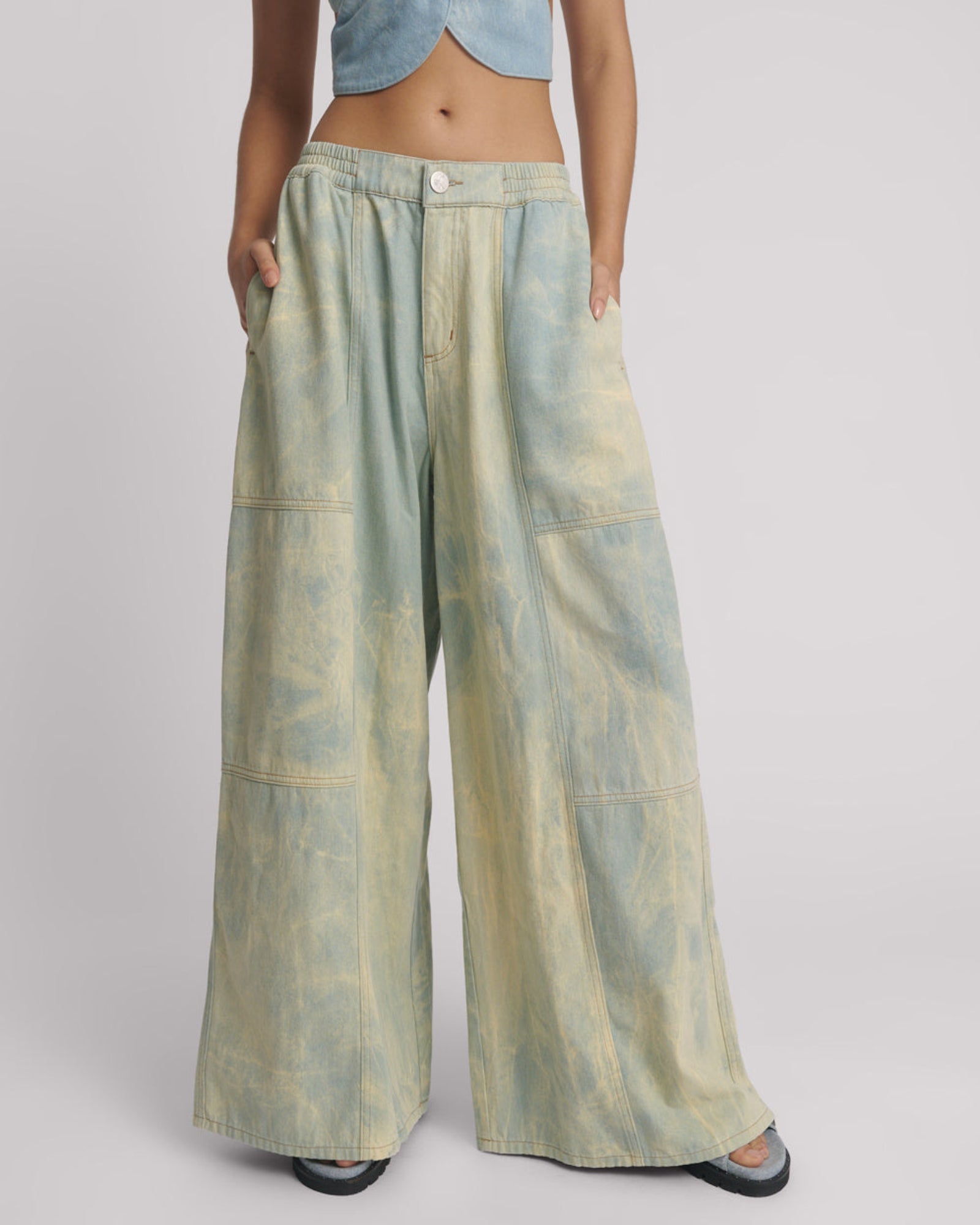 Palazzo Mid Waist Denim Jeans - Aruba Sky Blue | One Teaspoon USA