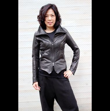 パイソン・ストレッチMIXハイネック・レザージャケット・レディス