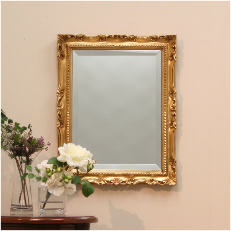 イタリア製 ロココ調 オーバル形 アンティーク加工 玄関鏡 250412-4