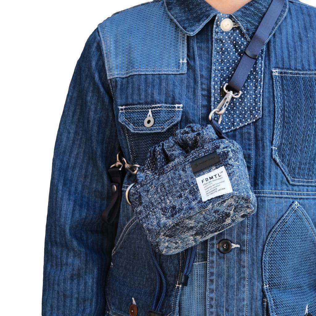 FDMTL x Master-piece Indigo Boro Jacquard Drawstring Shoulder Bag