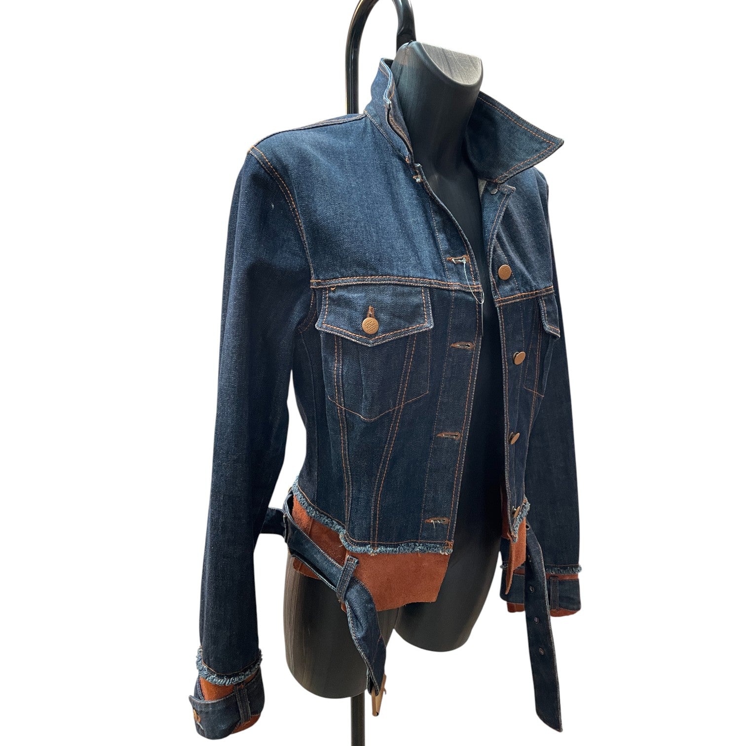 Vintage JPG Jean's Denim Jacket Leather Trim Size 46 Jean Paul