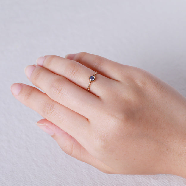 K18/Pt「タンザナイト バース ヌード」チェーンリング ー ピンク