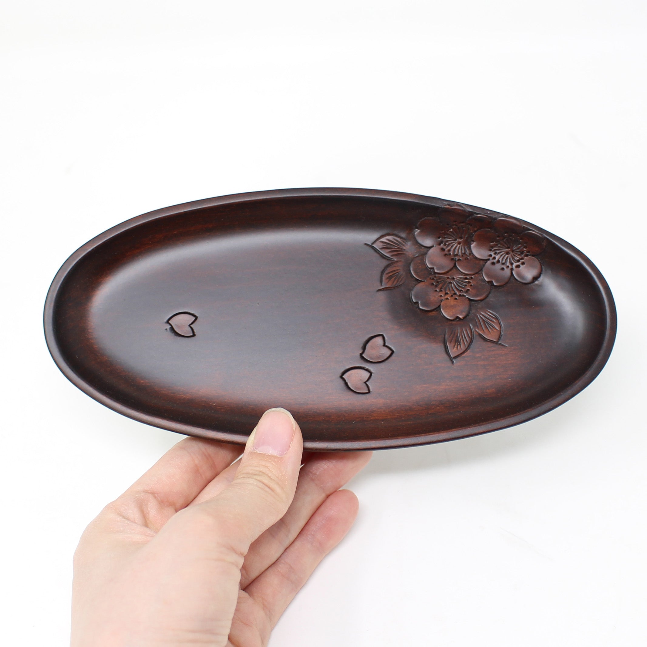 軽井沢彫）トレー楕円 桜舞彫 茶色 | 大坂屋家具店