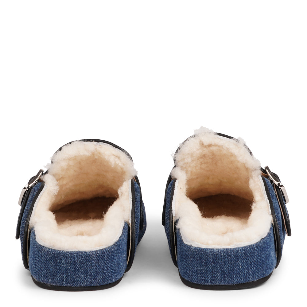 Nesso Denim - Mules with curly shearling