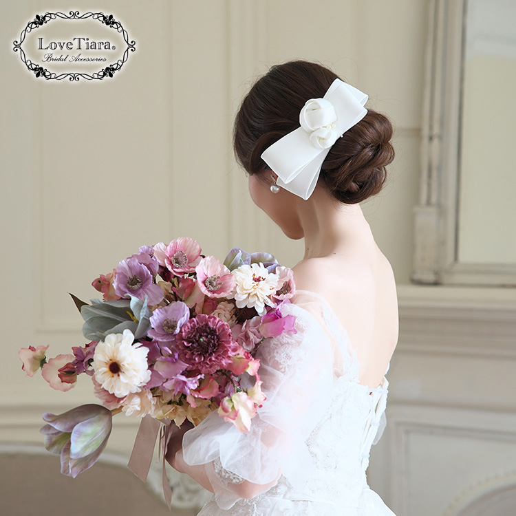 リボンヘッドドレス【ローズ】 通信販売ブライダルウェディング通販 髪飾り