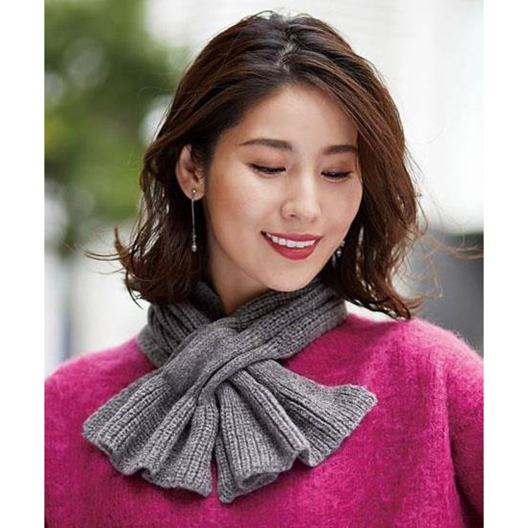 通すだけ 華やかニットマフラー アッシュグレー(アッシュグレー