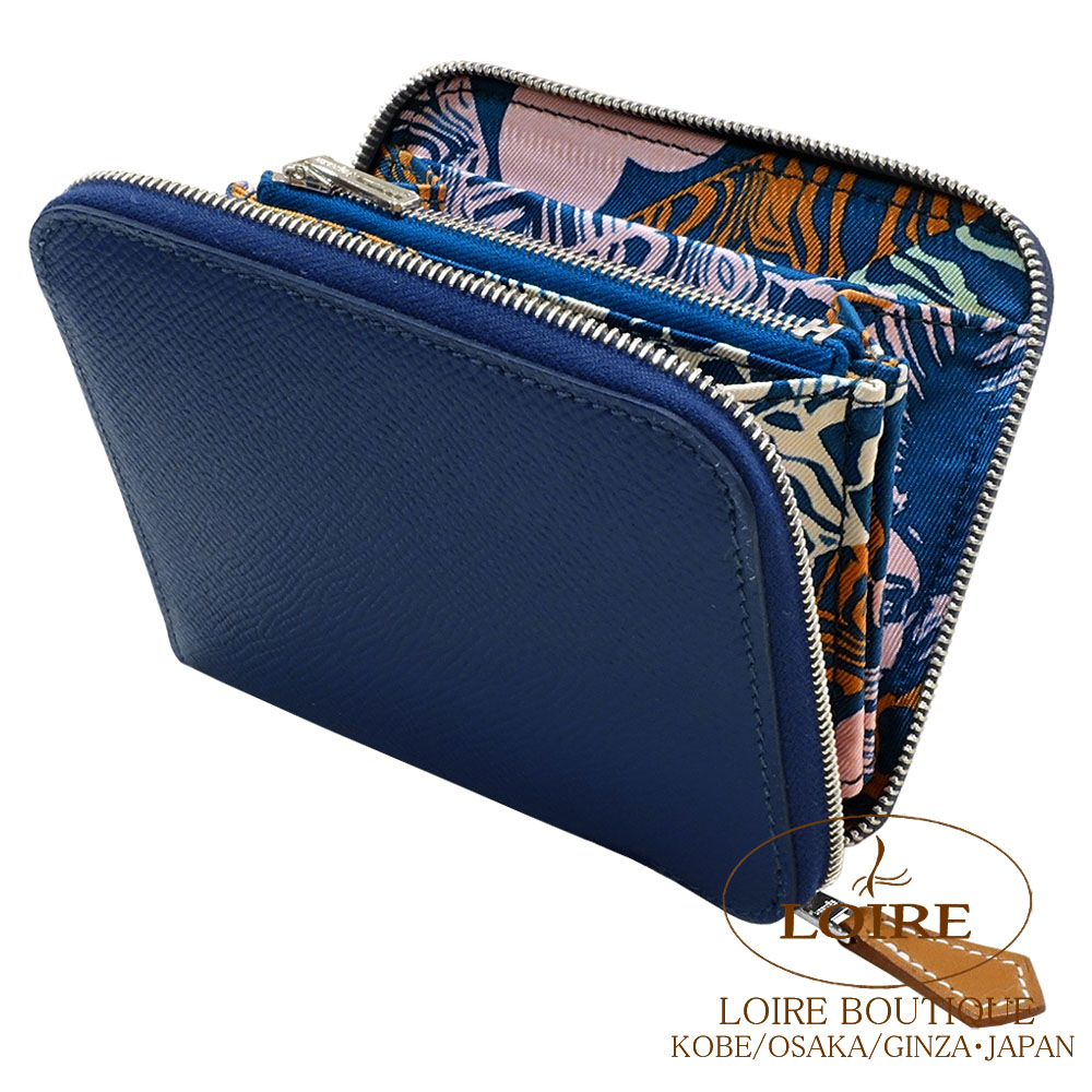 【極美品】エルメス アザップシルクイン ネイビー系 ラウンドファスナー C刻印 エルメス<br>アザップ シルクイン コンパクト<br>ブルードプリュス