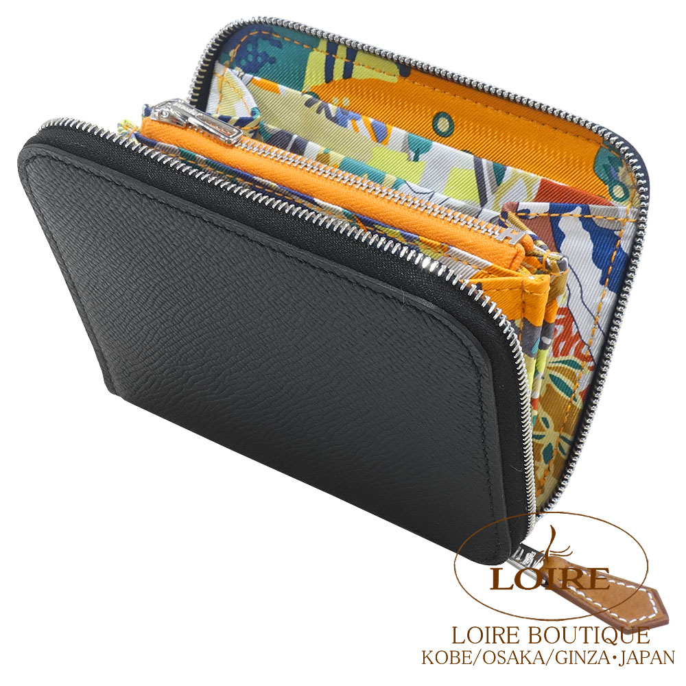 エルメス 財布 アザップ シルクインコンパクト エルメス<br>アザップ シルクイン コンパクト<br>クロ×オレンジ<br