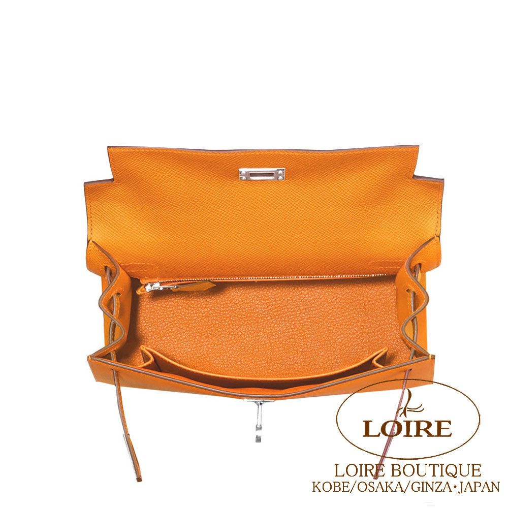 HERMES オレンジ box ケリー　バーキン　34.5✖️34.5✖️14 エルメス ケリーミニ/外縫い オレンジ ヴォーエプソン シルバー金具