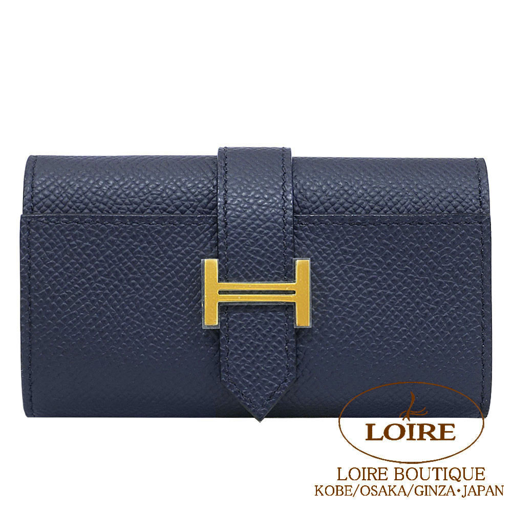 エルメス　キーケース　4連フック　ネイビー　⬜︎A 金ボタン　ヴォーエプソン HERMES（エルメス） キーケース ベアン BEARN H047744CK レディース