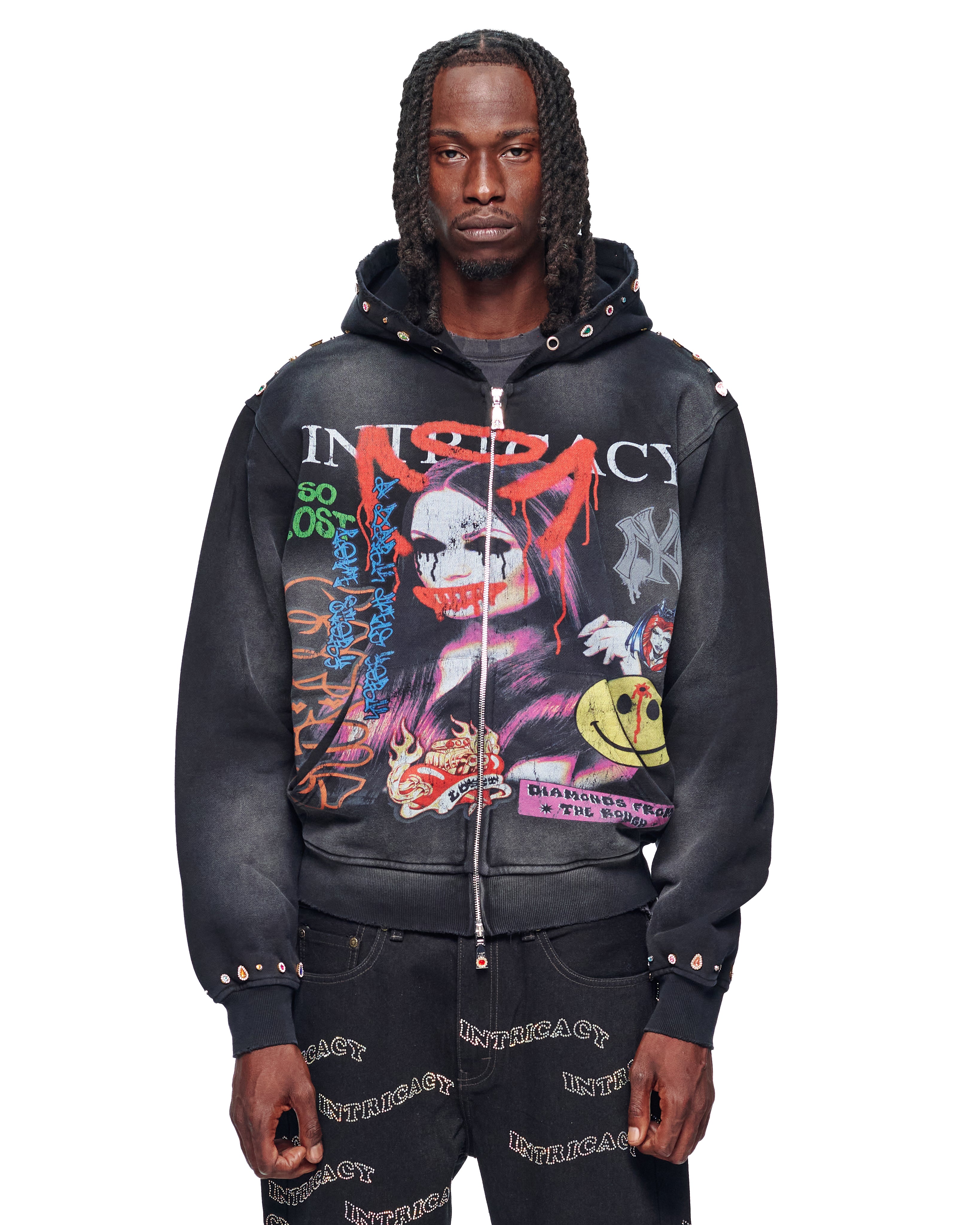 Black Front Page Mag Zip Up – Lost Intricacy