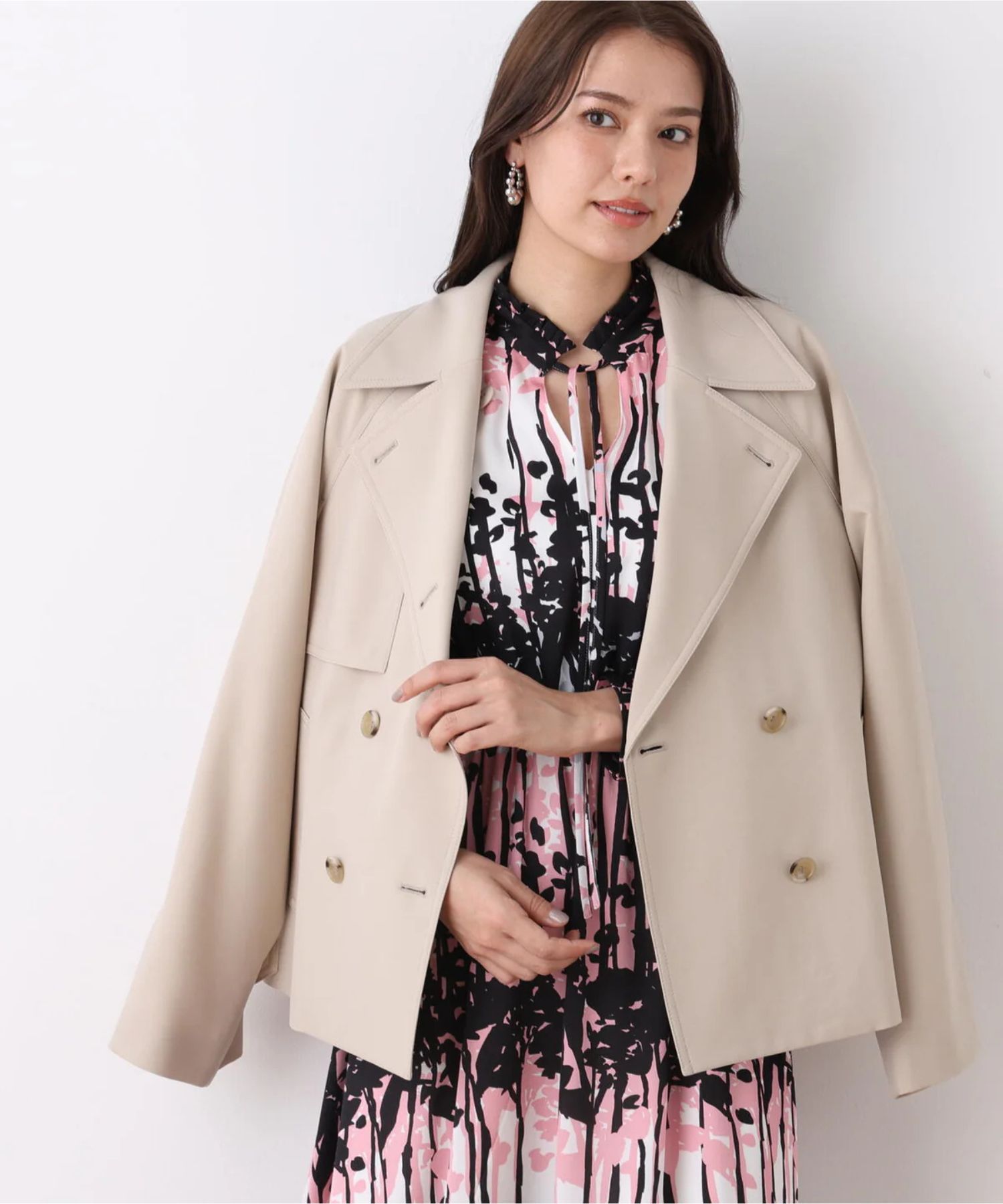 PINKY&DIANNE - ソフトオックスショートトレンチコート(ベージュ