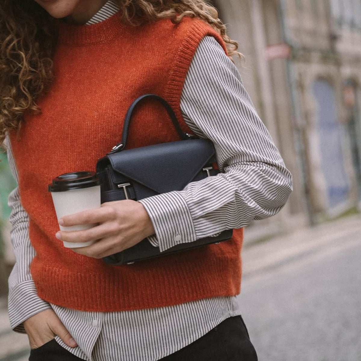 Emilie small handbag with double flap in T-signature leather Black