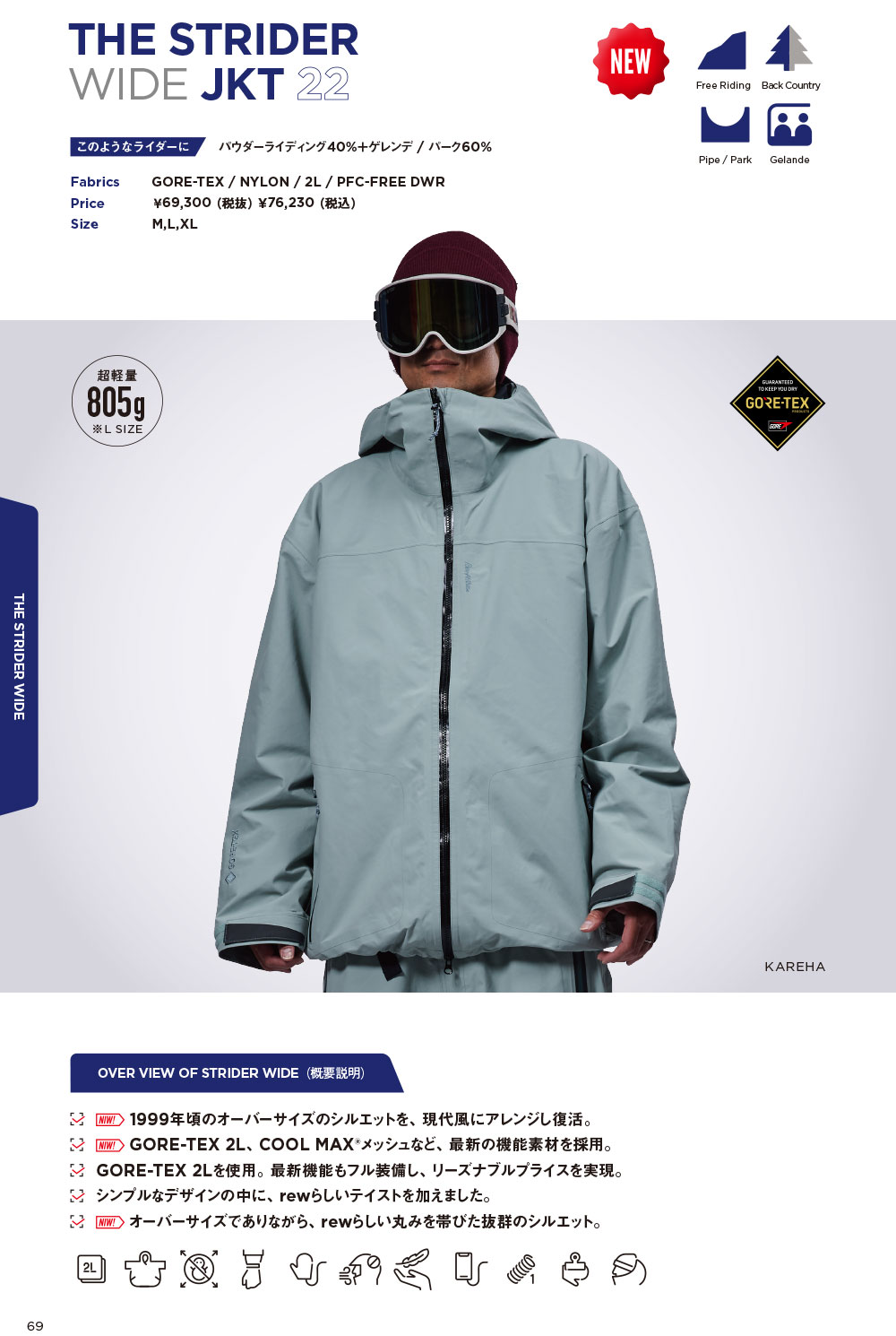 25-26 REW | STRIDER WIDE JKT 22 | Color : BLACK - スノーボード