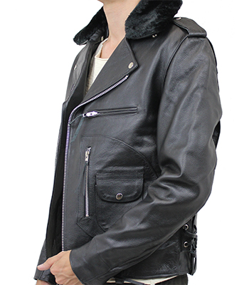 特価品】襟ボア付 サイド編み上げダブルライダース（水牛革）｜革製品