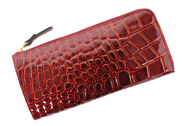 薄手なのに収納力は抜群！クロコ調型押しエナメルL字ファスナー長財布