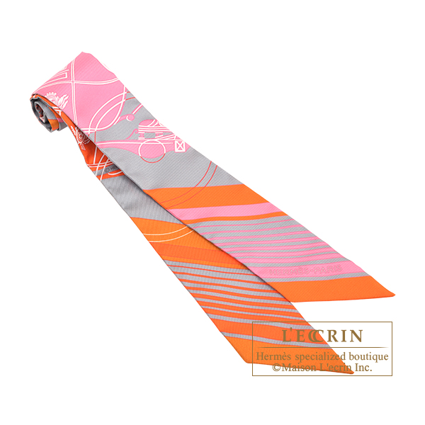 エルメス ツイリー エクスリブリス グリス/オレンジ/ローズボンボン
