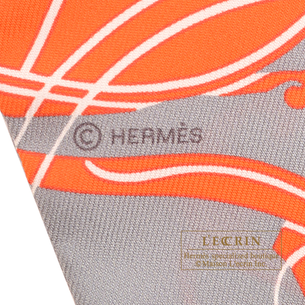 エルメス ツイリー エクスリブリス グリス/オレンジ/ローズボンボン