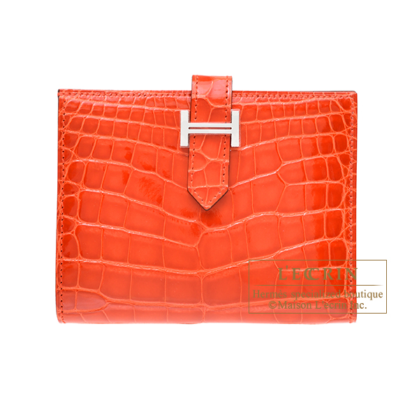 エルメス ベアンコンパクト オレンジポピー クロコダイル アリゲーター
