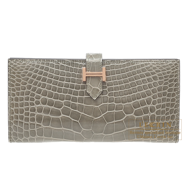 エルメス ベアン/2つ折り トゥルティエールグレー クロコダイル