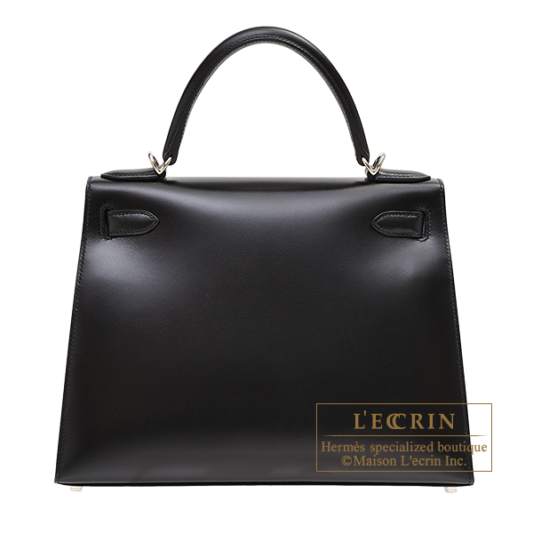 エルメス ケリー28/外縫い ブラック ボックスカーフ シルバー金具