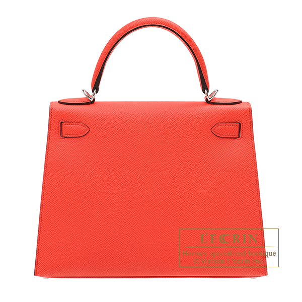 エルメス ケリー28/外縫い ローズテキサス ヴォーエプソン シルバー