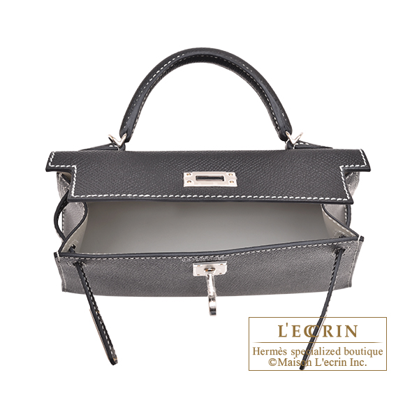 エルメス パーソナルケリーミニ/外縫い ブラック/ パールグレー ヴォー