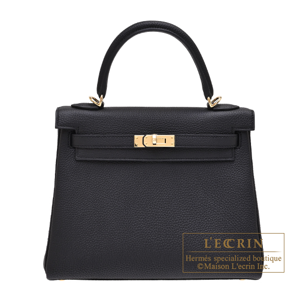 エルメス ケリー25/内縫い ブラック トゴ シャンパンゴールド金具