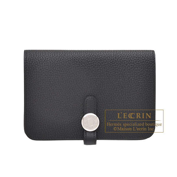 Hermes Dogon compact wallet Black Togo leather Silver hardware | L