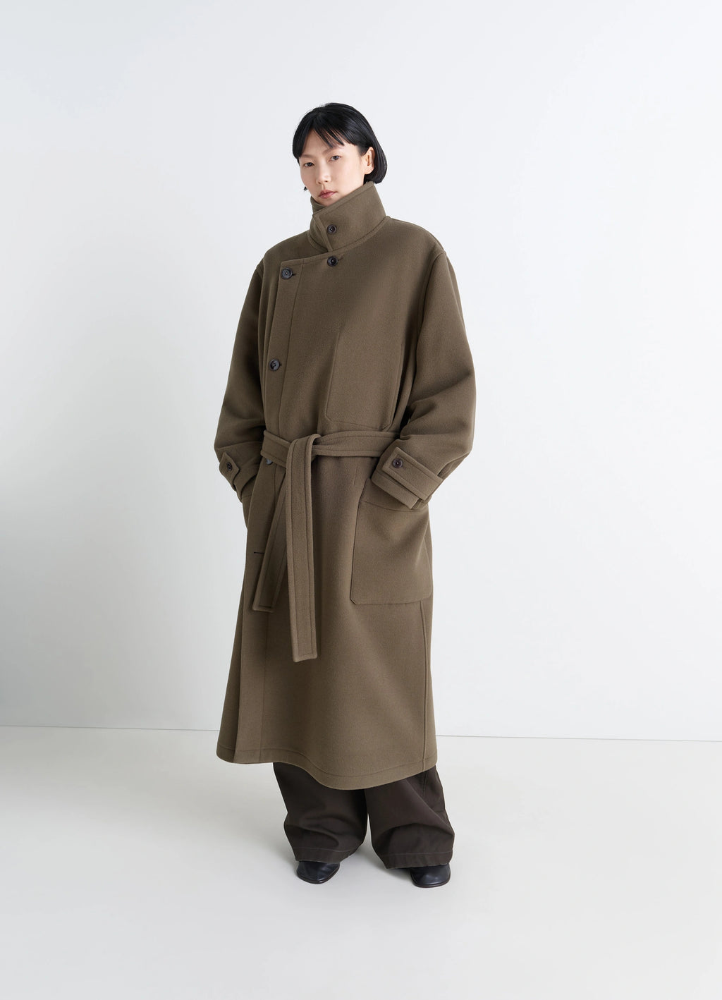WRAP COAT IN WOOL - Dark Squirrel - Double Wool - Unisex | LEMAIRE