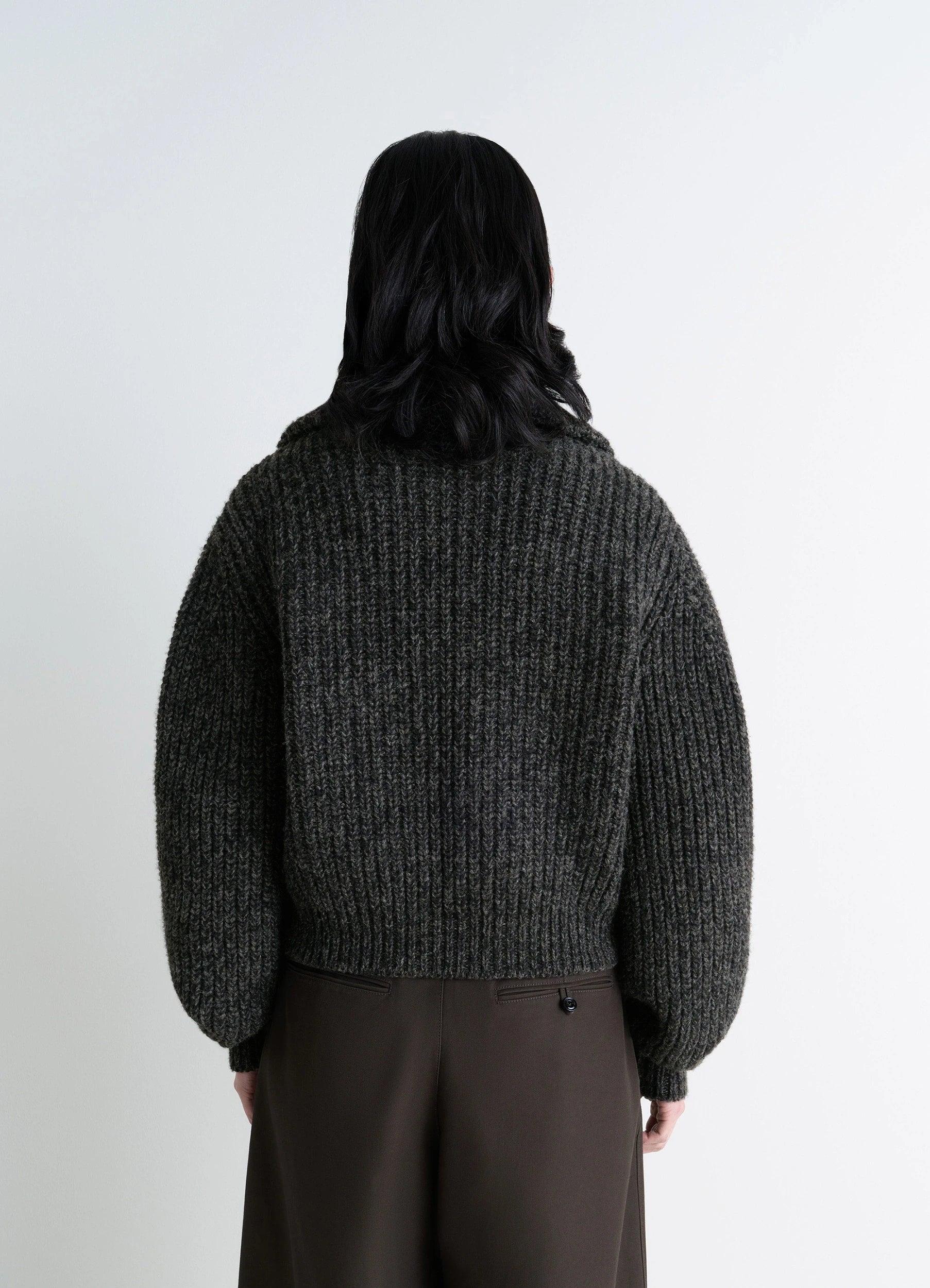 ZIPPED CARDIGAN IN YAK ALPACA - Black / Mink Brown - Yak Alpaca