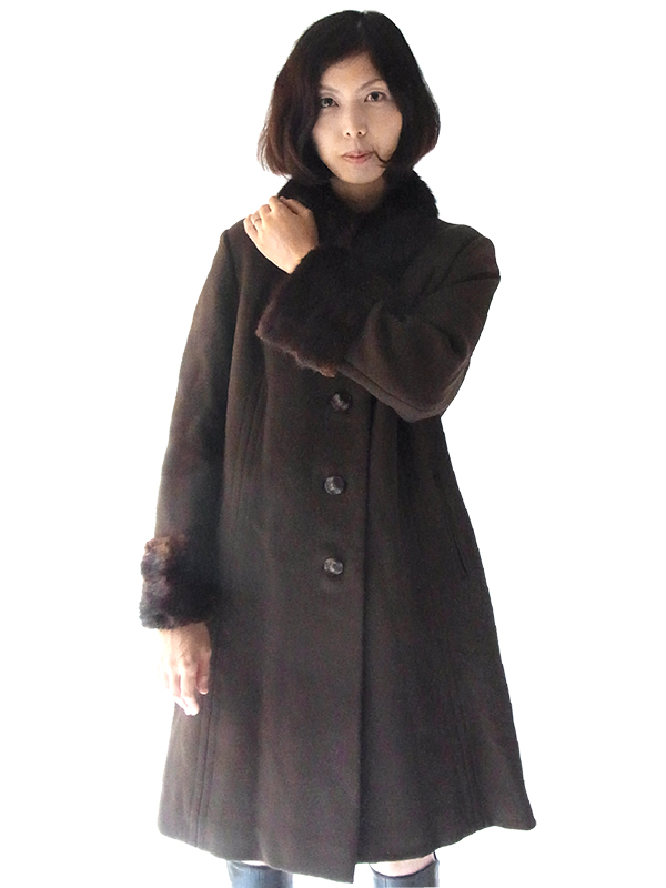 送料無料】フランス買い付け 60年代製 ブラウン X 襟・袖ファー