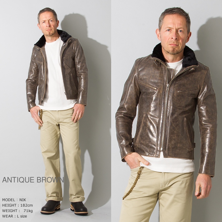 Liugoo Leathers 本革 襟ボアハイネックシングルライダースジャケット