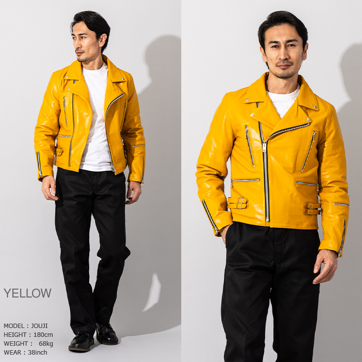 AHIRAIN イエロー 本革 ジャケット セミアニリン仕上げのレザー