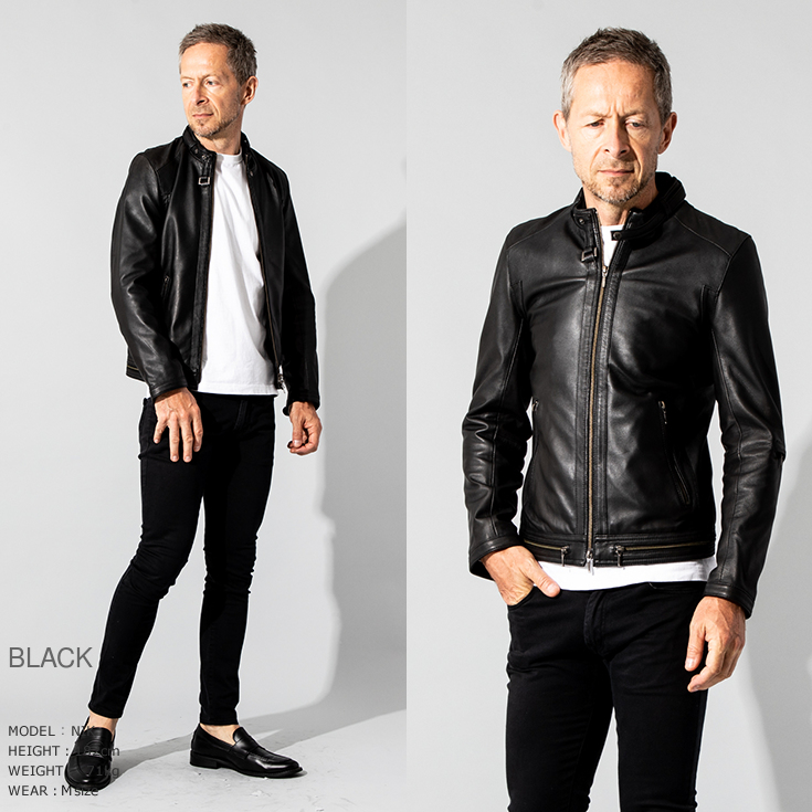 LIUGOO 本革 シングルライダースジャケット メンズ リューグー SRS16A