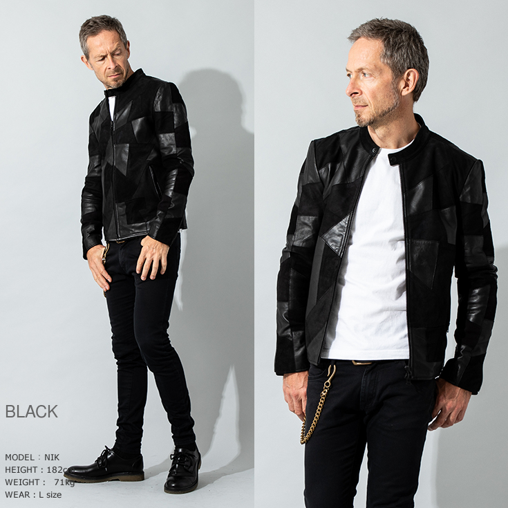 JUVENTUS 本革 パッチワークライダースジャケット メンズ ユベントス