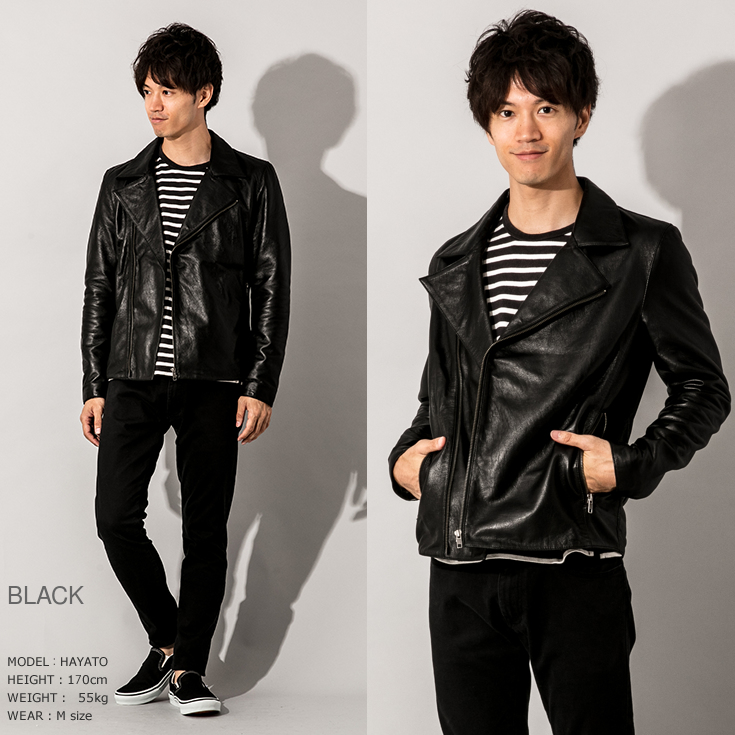 LIUGOO ZERO WASTE 本革 ダブルライダースジャケット メンズ