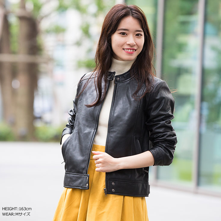 LIUGOO ZERO WASTE 本革 シングルライダースジャケット レディース